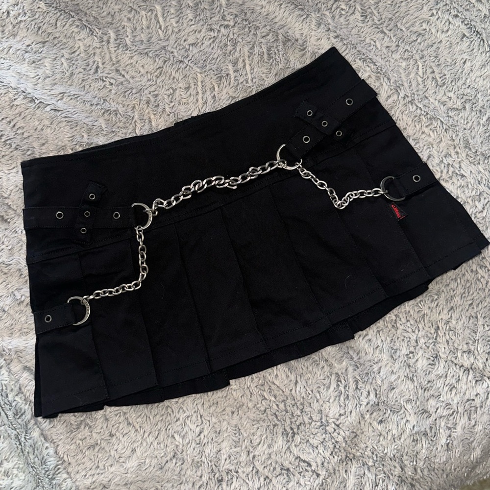 Tripp NYC Black Pleated Skater Skirt with Chain Detail